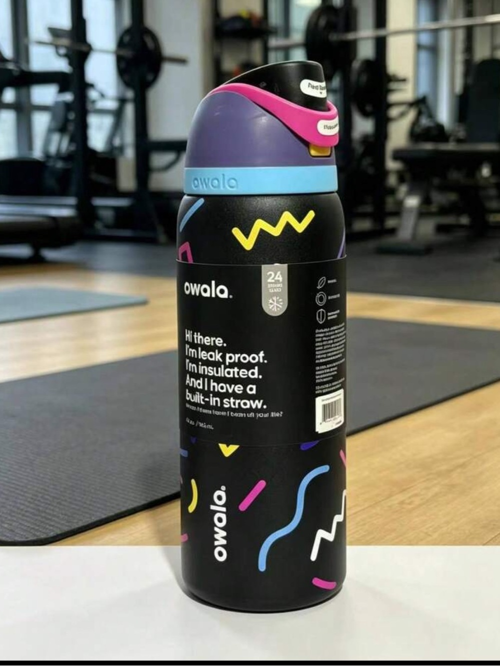 Owala mix tape birthday bash black neon Leak-Proof Insulated Water Bottle 32oz